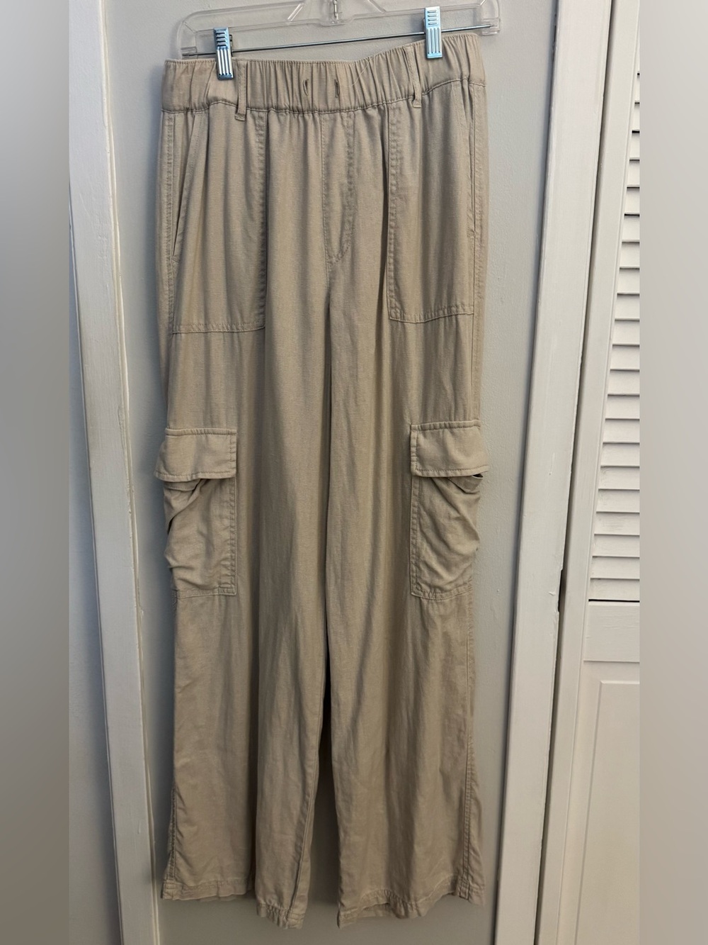 Altar’d State Linen Blend Cargo Pants Beige Taupe Pull On Size M